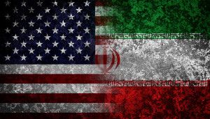 Flags of Iran and USA. Diplomatical concept.