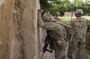 U.S. Army Captain Michael Kelvington, commander of the Battle company, 1-508 Parachute Infantry battalion, 4th Brigade Combat Team, 82nd Airborne Division, leans on a wall after knowing that an Afghan Local Police member was killed in the blast of an Improvised Explosive Device (IED) during their joint Tor Janda (Black Flag in Pashtu) operation in Zahri district of Kandahar province, southern Afghanistan May 25, 2012. REUTERS/Shamil Zhumatov (AFGHANISTAN - Tags: MILITARY CIVIL UNREST CONFLICT)