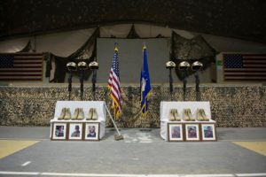 455th AEW Memorial on 23 DEC in honor of the 6 Airmen killed in a suicide bombing on 21 DEC. (U.S. Air Force photo by Tech. Sgt. Robert Cloys)