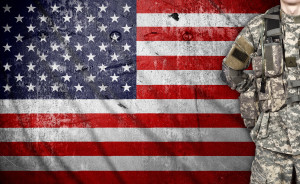 USA soldier on a american flag background