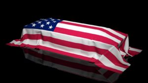 Coffin covered with the flag of USA
