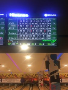 Our first game, my score is at the bottom. I know a 157 isn’t burning it up, but it’s literally the best game I’ve ever bowled. And we all got better as the night went on. (Charles Faint)